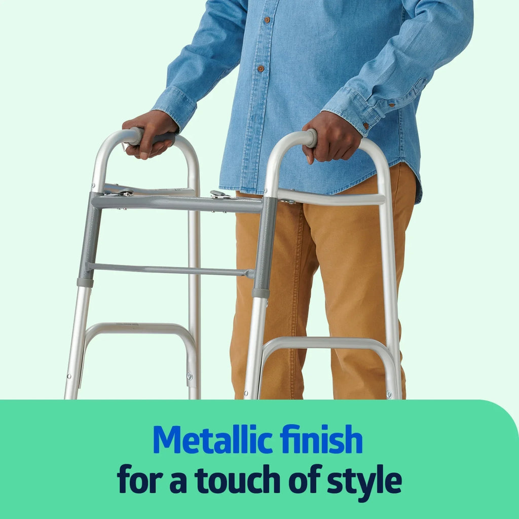 Medline Lightweight Folding Walker with 5” Wheels, Aluminum Frame Supports up to 300 lbs.