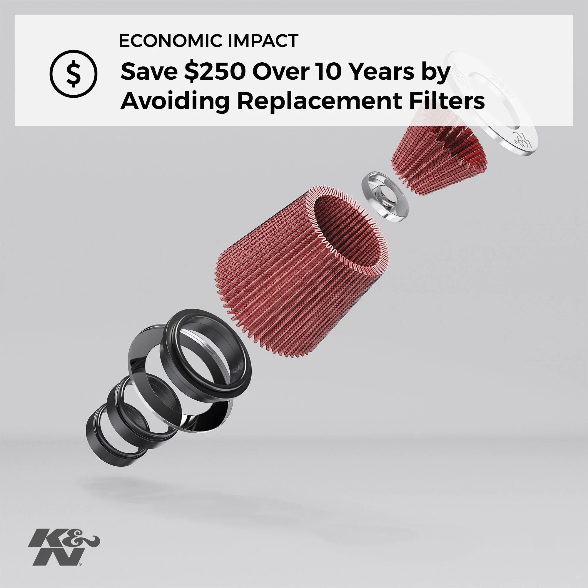 K&N Universal Clamp-On Engine Air Filter: Washable and Reusable: Round Tapered; 6 in (152 mm) Flange ID; 9 in (229 mm) Height; 7.5 in (191 mm) Base; 4.5 in (114 mm) Top , RC-5046