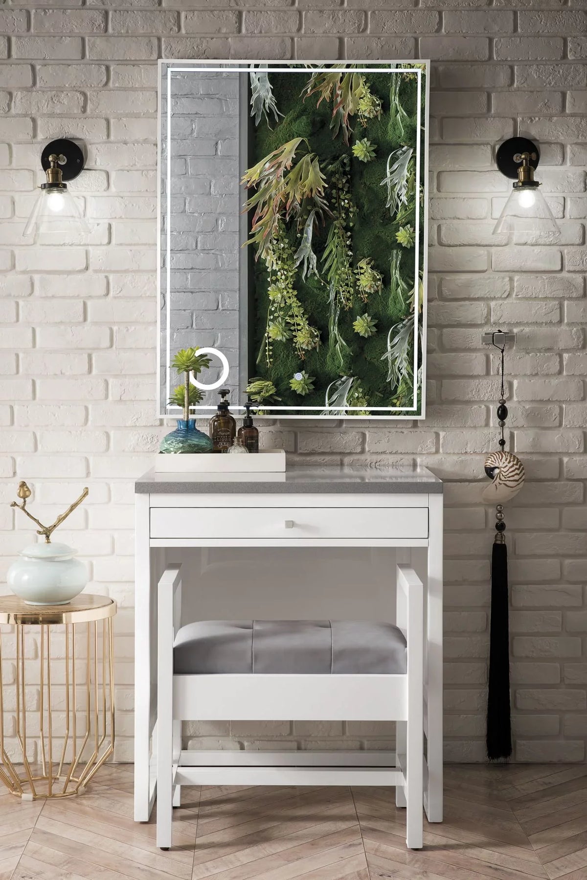 James Martin Furniture  30 in. Athens Countertop Unit with 3 CM Grey Expo Quartz Top, Glossy White