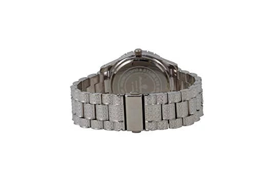Charles Raymond Mens Silver Big Rocks with Roman Numerals Fully Iced Out Colorful Dial Wristwatch w/Blinged Out Cuban Shiny Silver Bracelet - ST10327 RN Cuban (Silver Royal Blue R #)