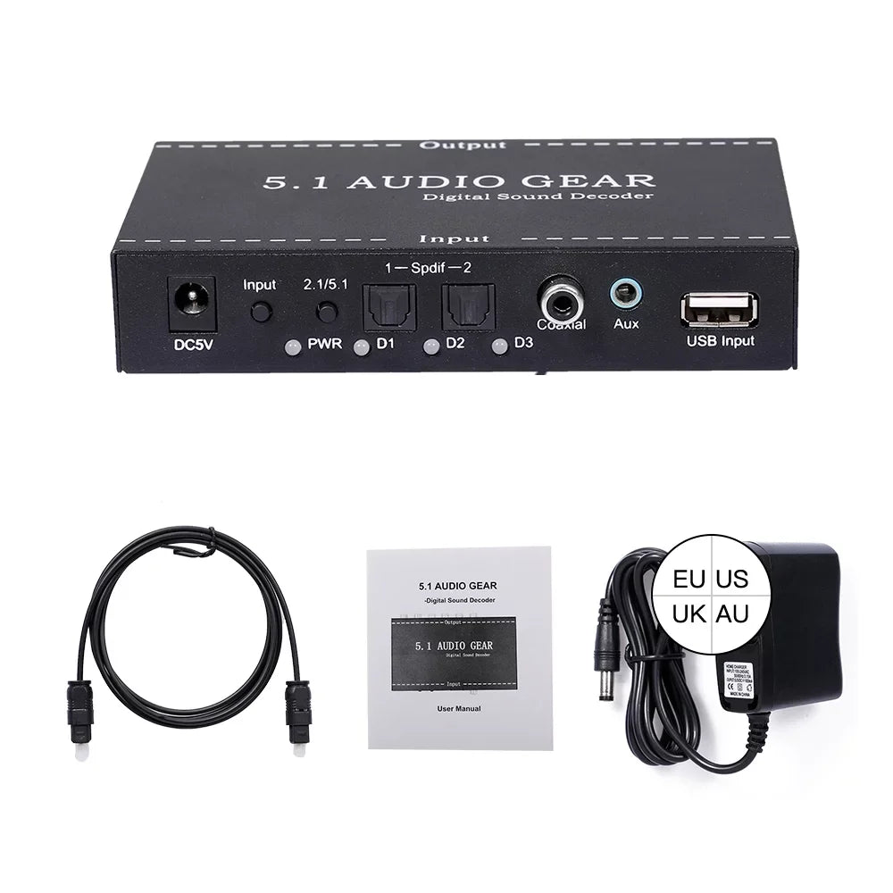 Anself NK-A6L 5.1 Audio Gear Digital Sound Decoder Audio Converter 3.5mm Audio Output Replacement for Dolby Digital AC-3 Plug