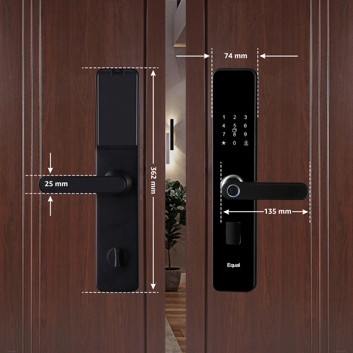 Equal Smart Door Lock A8 Wifi | 6-Way Unlocking | Fingerprint, Pincode, Rfid Access Card, Mechanical Key, Otp Access, Mobile App (Wifi) For Wooden Doors | 1 Year Brand Wa