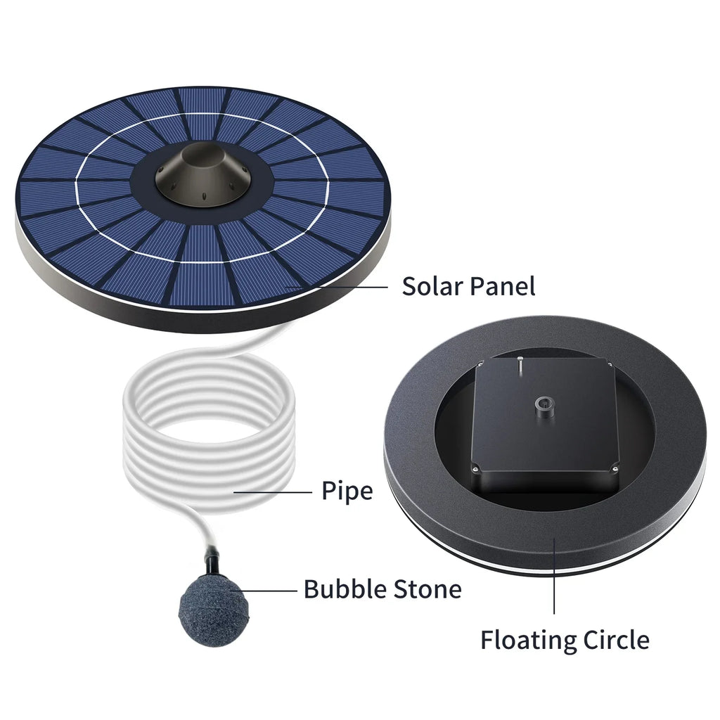 Solar Pond Aerator Pump With Air Hose and Bubble Stone Pond Aerator Fish  Oxygenator for Birdbath Fountain Small Pond Circulation