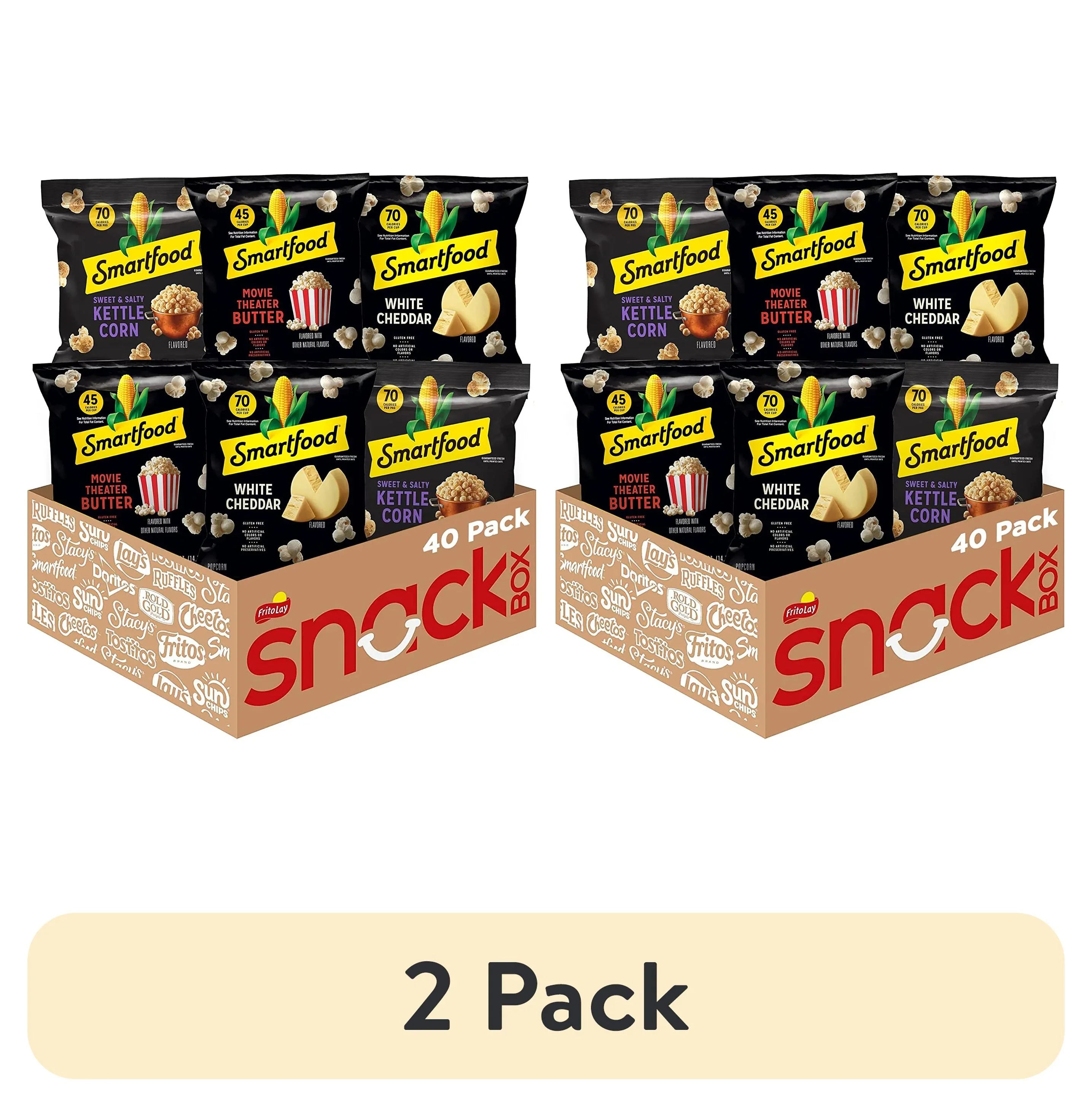 (2 pack) Smartfood White Cheddar, Kettle Corn & Movie Theater Butter Flavor Variety Pack Popcorn Snacks, 0.5 oz Bags, 40 Count Multipack
