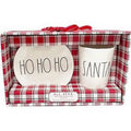 Rae Dunn HO HO HO Oval Plate and SANTA Tumbler Ivory Melamine with Black LL Letters Gift Set Christmas