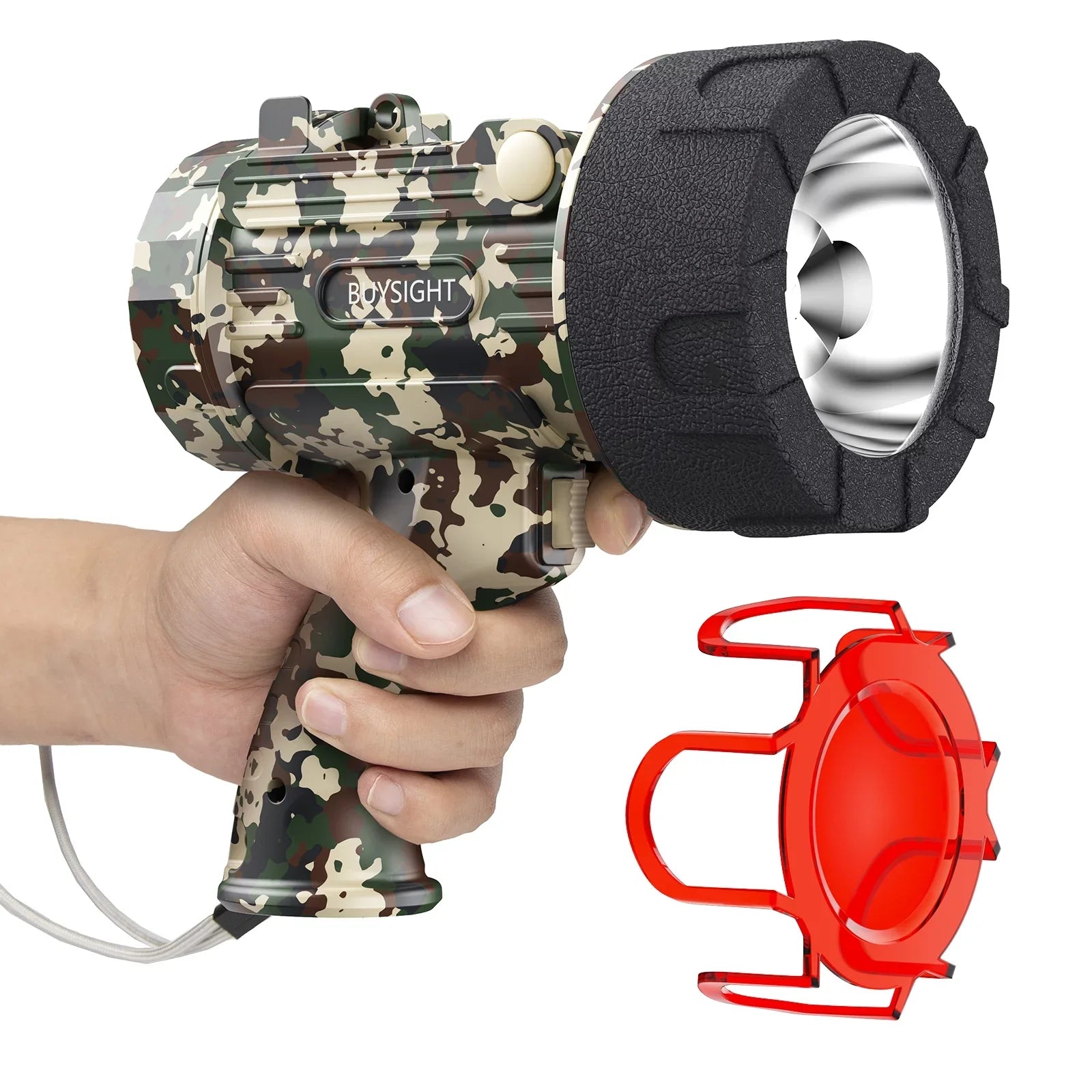 BUYSIGHT Rechargeable Spotlight Flashlight,120000 lumens Hand held Spotlight Waterproof Flashlight Hunting Lamp with red Filter (Camouflage Green)
