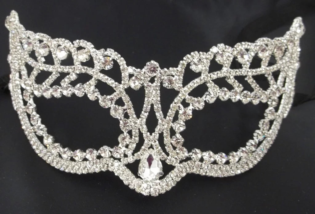 Full Rhinestone Masquerade Venetian Mask Large Pear Shape Crystal