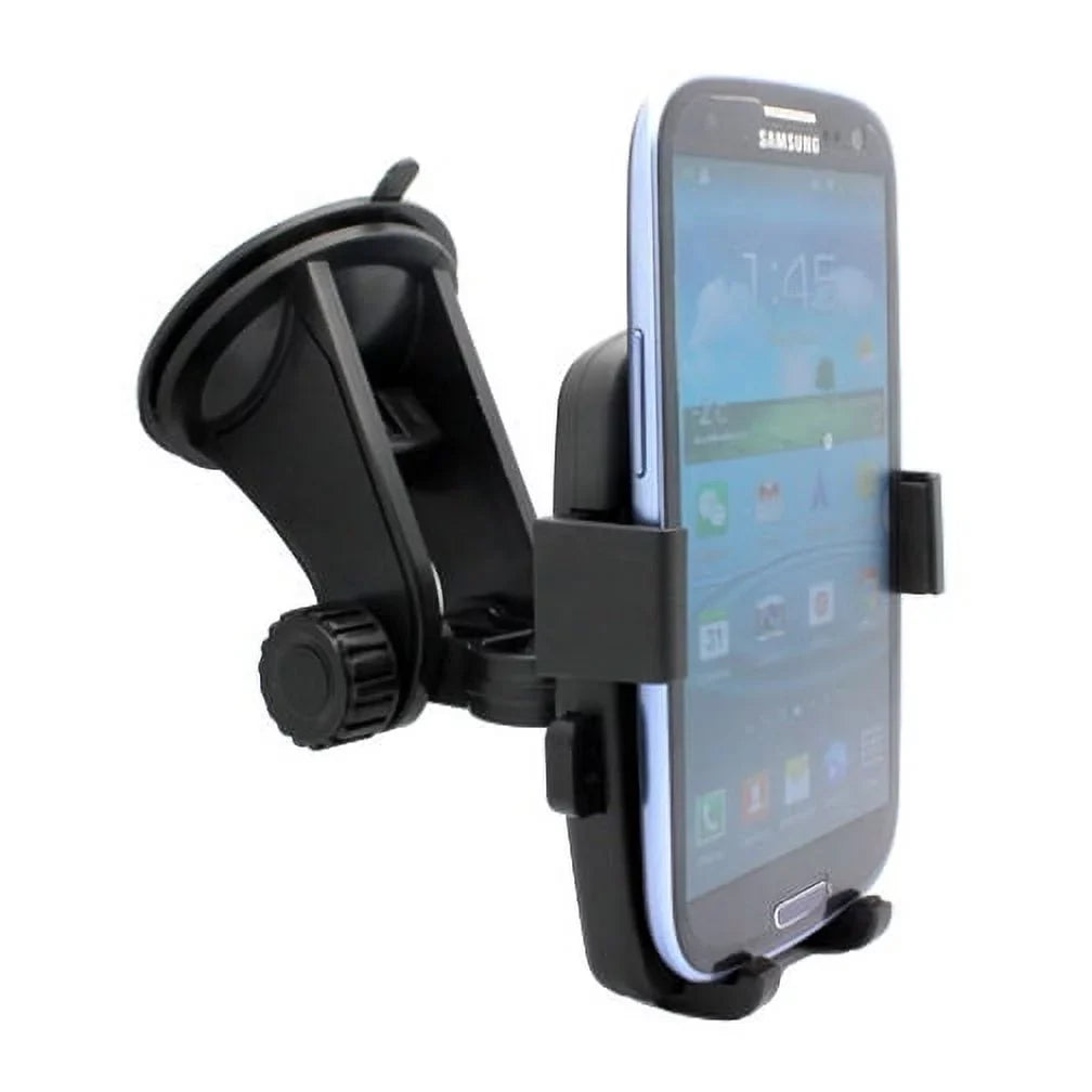 Easy Mount Rotating Car Windshield Phone Holder Cradle Stand Window Glass Dock Suction Black ALW for Samsung Galaxy Mega 2 Note 2 On5 Prevail LTE S4, S5 Active, Mini Sport (SM-G860P) S6 Active S906L