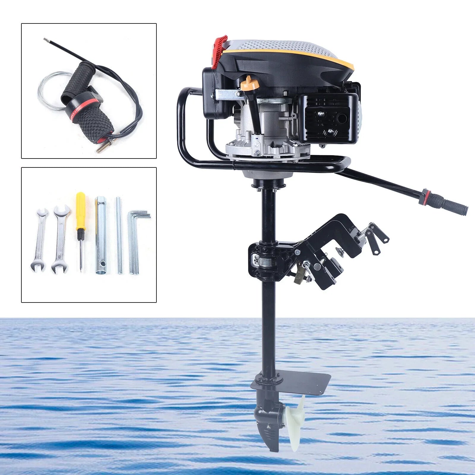 Miumaeov 4 Stroke 9 HP Outboard Motor 225 CC Fishing Boat Engine Air Cooling Single Cylinder Heavy Duty Boat Engine Marine Engine with TAS Ignition System 3600 r/min