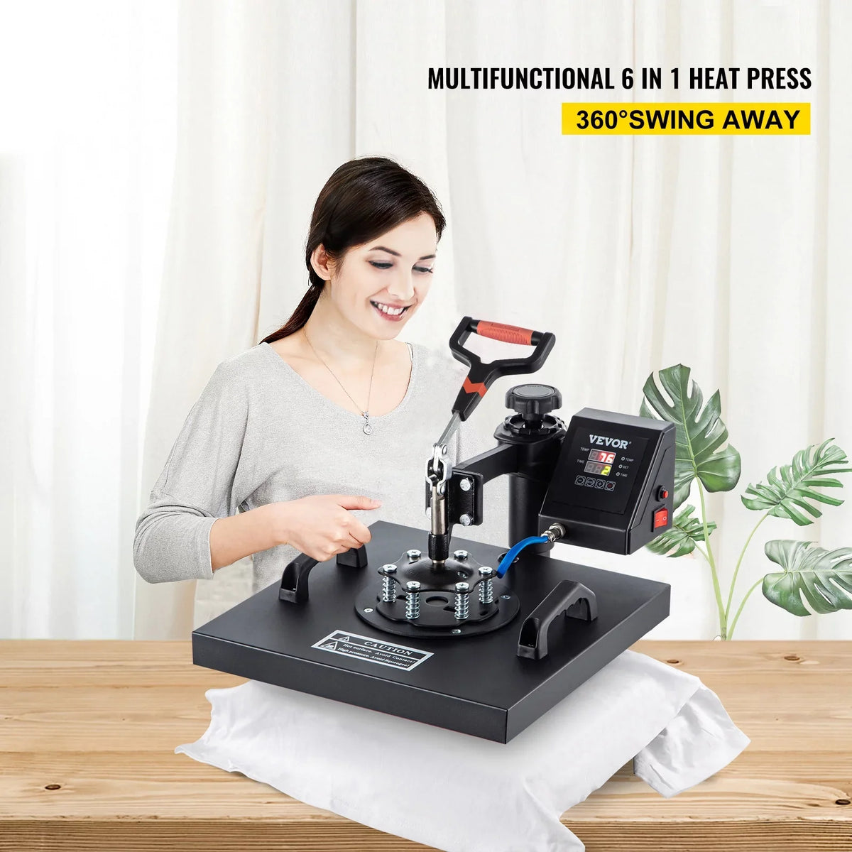 VEVORbrand 6 in 1 Heat Press Machine 15"x15" Combo Digital Multifunctional Sublimation Heat Transfer Machine Dual LED Panel 360 Degree Rotation Swing Away for Printing T Shirts Hat Mug Cap Plate