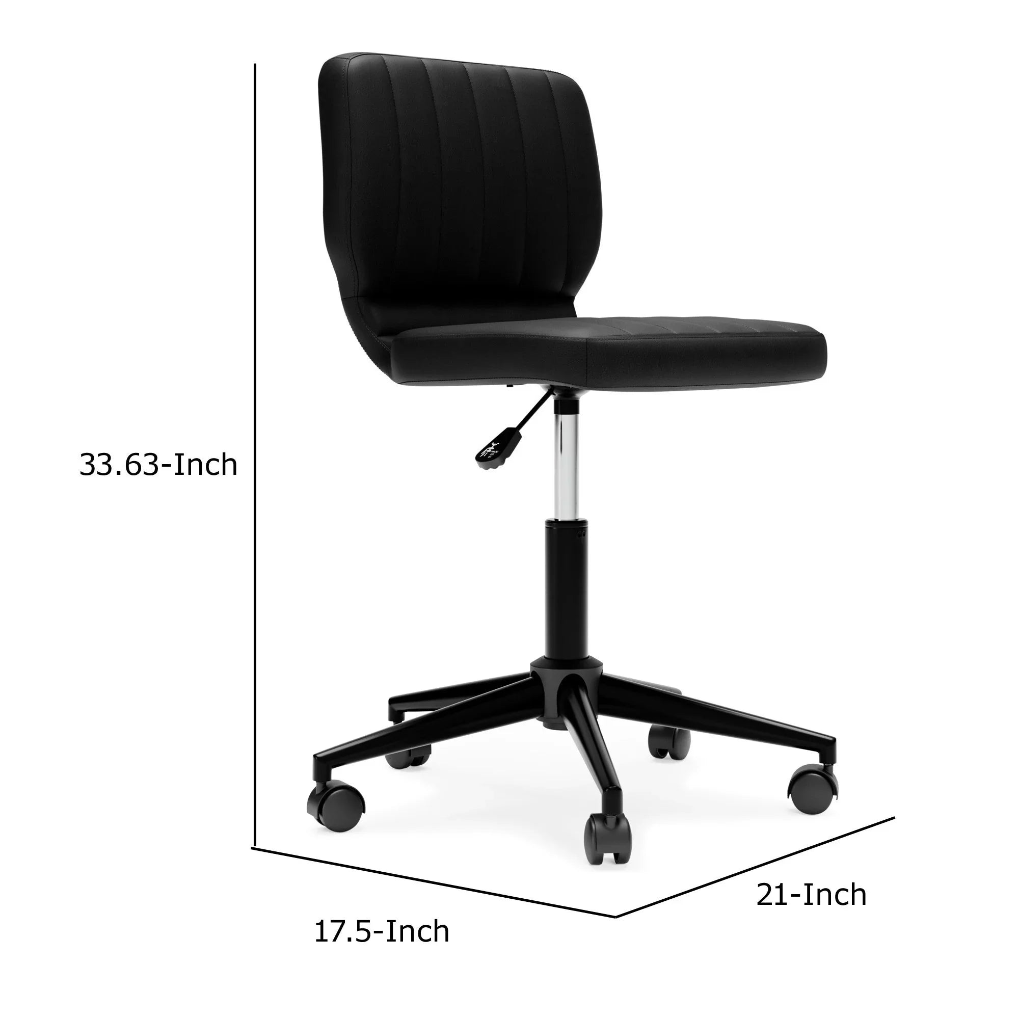 Sara 18 Inch Modern Swivel Office Chair, Faux Leather, Chanel Tufted, Black