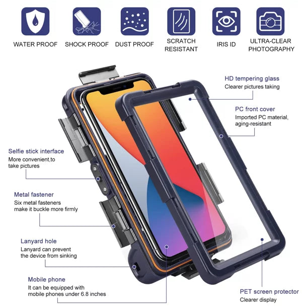UrbanX Professional [15m/50ft] Swimming Diving Surfing Snorkeling Photo Video Waterproof Protective Case Underwater Housing for BLU J2 And all Phones Up to 6.9 Inch LCD with Lanyard