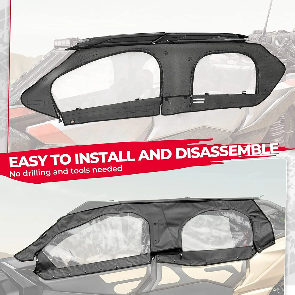 Kemimoto Soft Upper Door Set Kit, UTV Soft Cab Doors top Enclosure Compatible with 2017-2023 Can Am Maverick X3 Max 4 Seater Models