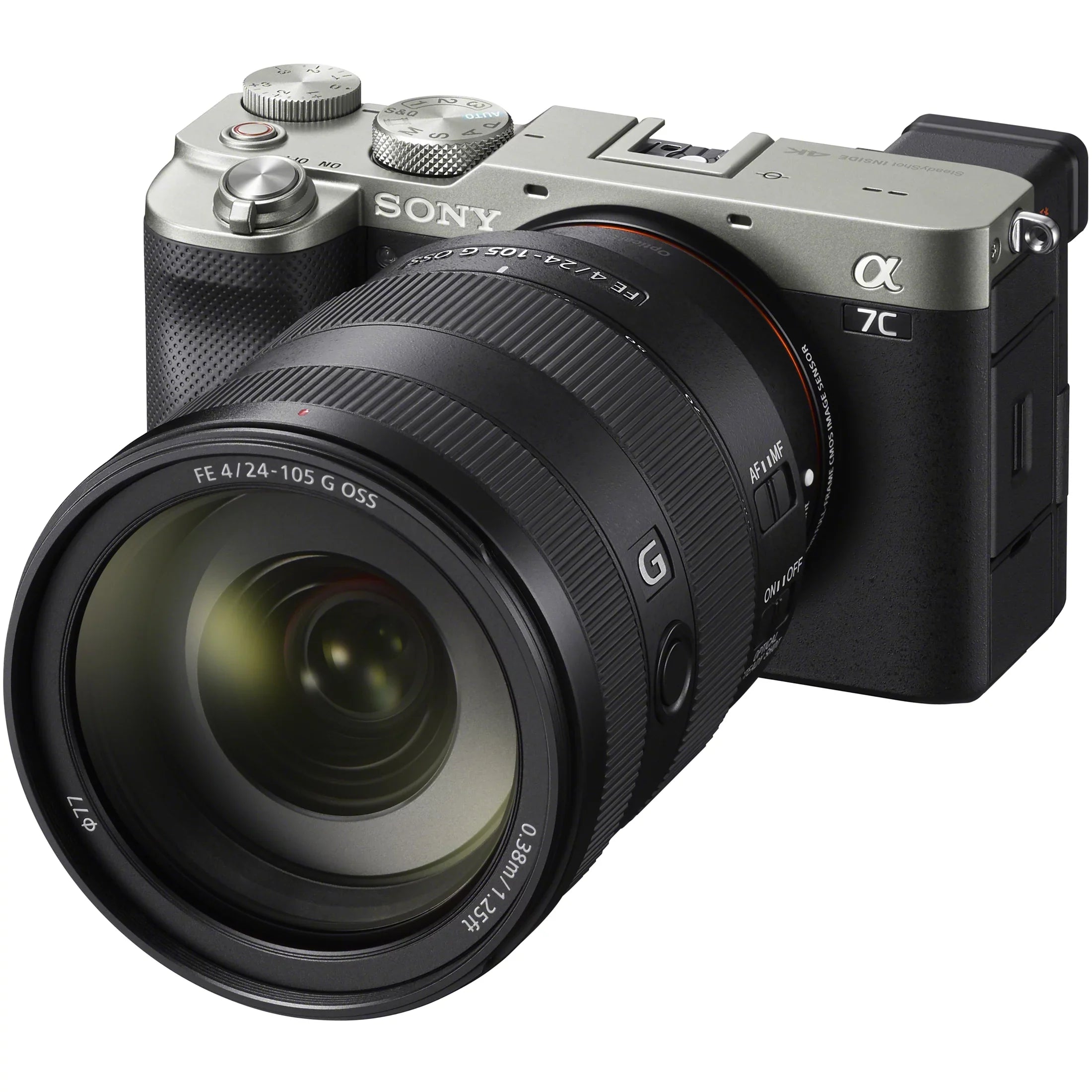 Sony a7C Mirrorless Full Frame Camera Body with Sony FE 24-105mm F4 G OSS Zoom Lens SEL24105G Silver ILCE7C/S Bundle with Deco Gear Photography Backpack Case , Software and Accessories