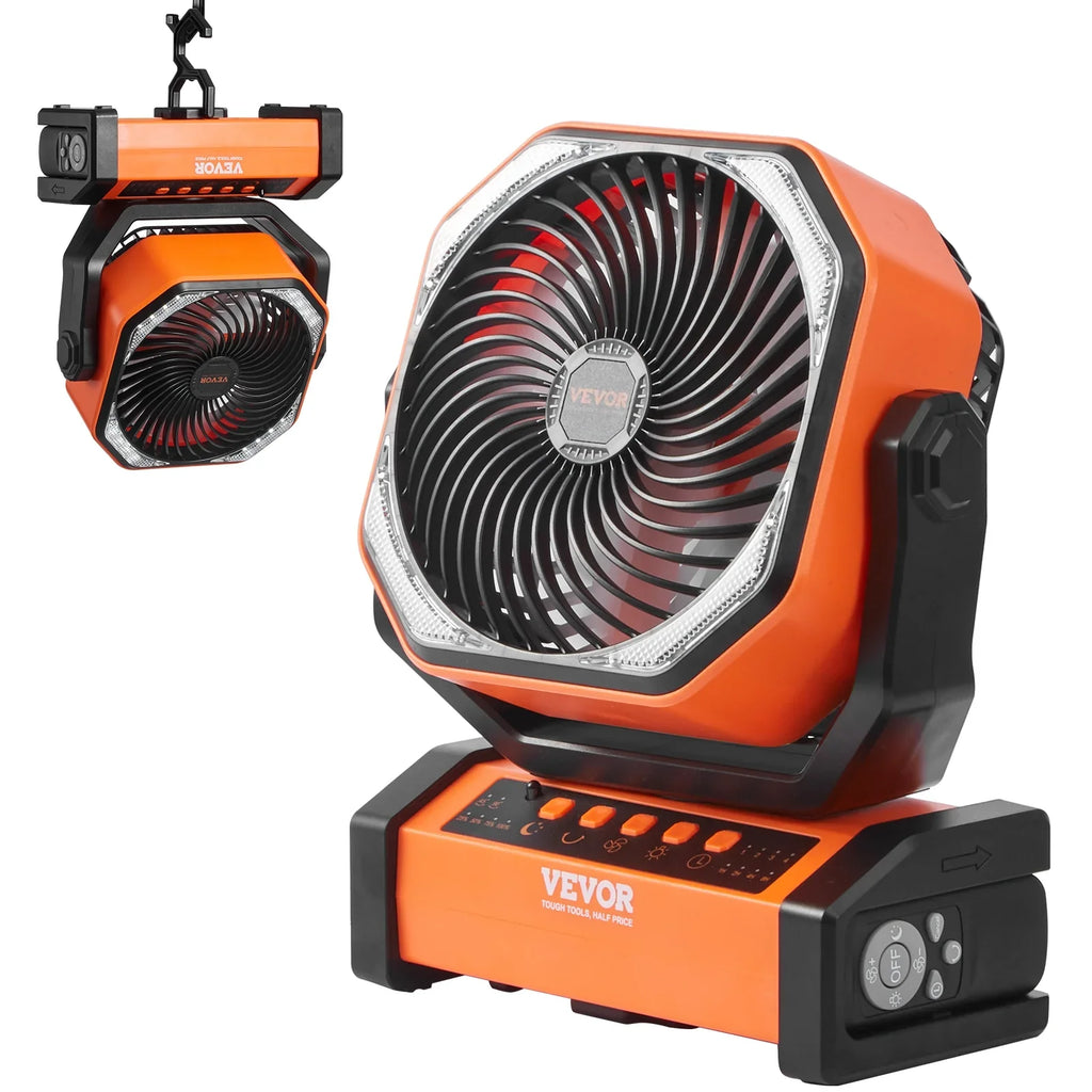 SKYSHALO 9 inch Portable Fan Rechargeable with LED Lantern 4 Speeds Swivel Timer