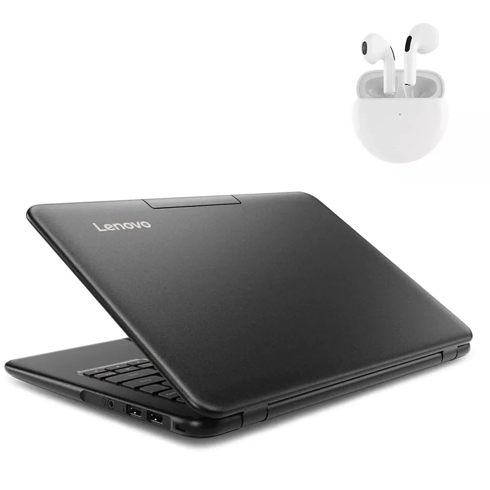 PreOwned Lenovo 100e Notebook 11.6" Processor Processor 4GB RAM 64GB SSD Windows 10 Pro with Wireless Earbuds (scratch and dent)