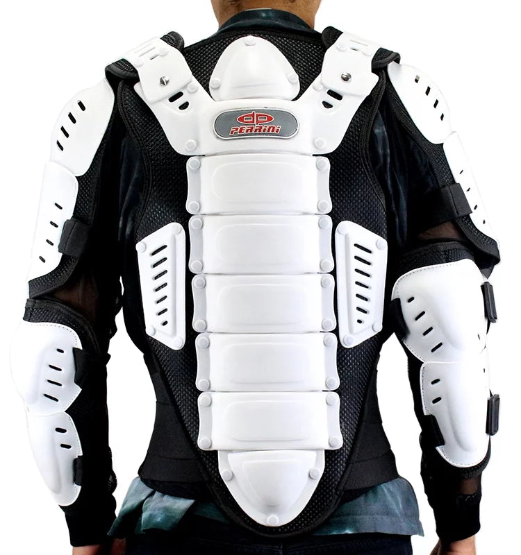 Perrini White CE Approved Full Body Armor Motorcycle Jacket Spine Protection - M