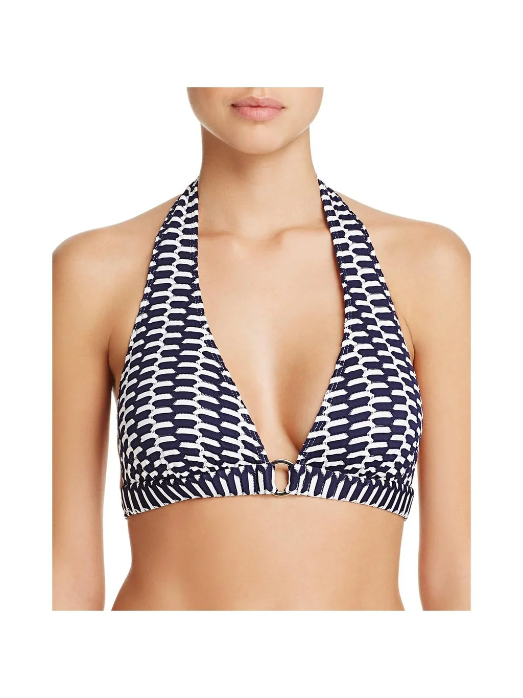Shoshanna Womens Printed Ring Hole Swim Top Separates Navy A