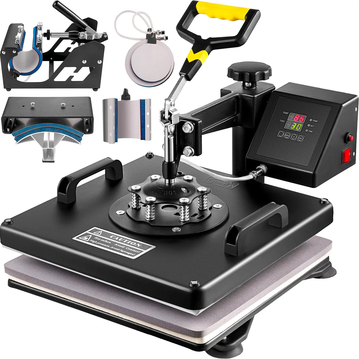 VEVORbrand 6 in 1 Heat Press Machine 15"x15" Combo Digital Multifunctional Sublimation Heat Transfer Machine Dual LED Panel 360 Degree Rotation Swing Away for Printing T Shirts Hat Mug Cap Plate