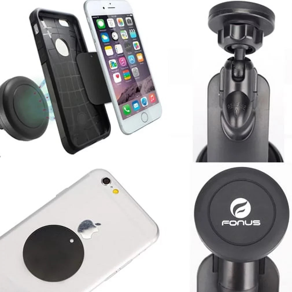Premium Magnetic Car Mount Dash Windshield Holder Window Rotating Dock Stand Strong Grip Adjustable Suction QQP for Samsung Galaxy J7 Perx V (2017), Mega 2 Note 2 On5 Prevail LTE S4, S5 Active, Mini
