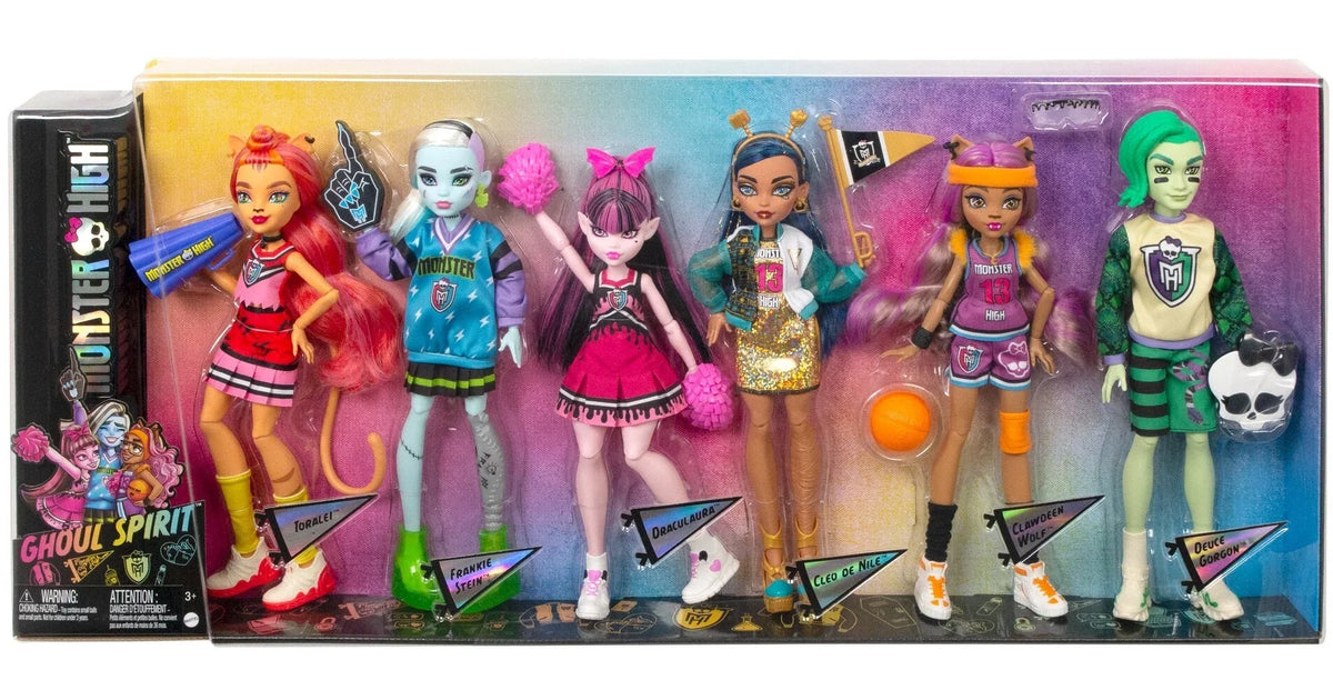 Monster High Ghoul Spirit Doll 6-Pack, Sport Theme, Collectible Set with Draculaura & 5 Other Dolls