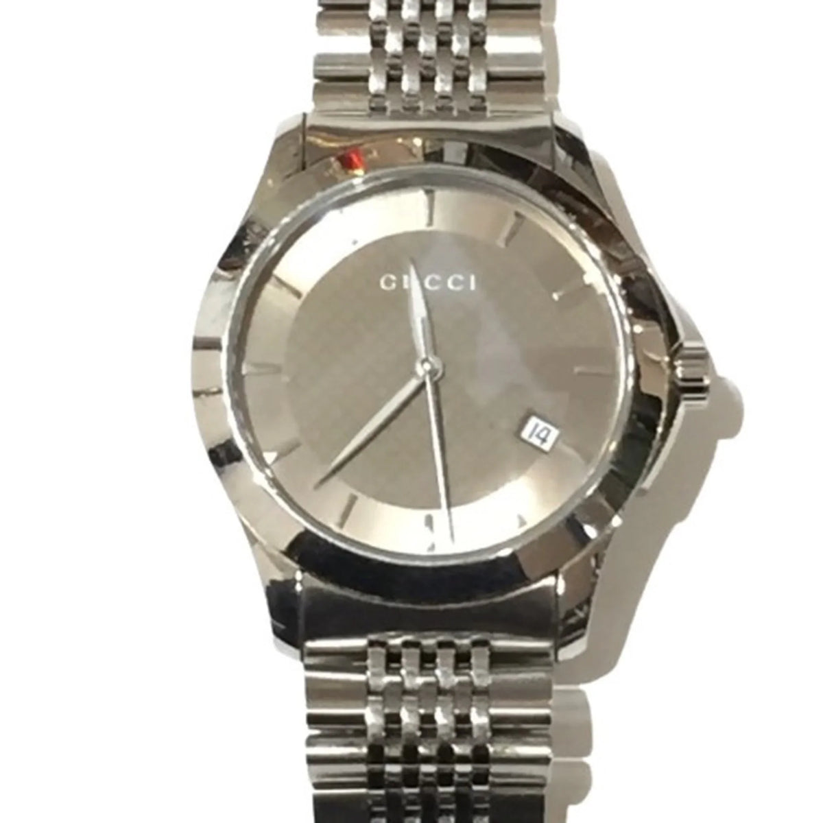 Pre-Owned GUCCI 126.4 G Timeless Brown Dial SS Stainless Steel Silver Analog Watch Men's Date Quartz IT26SVZ67548 RK1056D (Good)