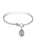 5 3/4 inch Oval Eye Hook Bangle Bracelet w/ St. Martin of Tours in Sterling Silver