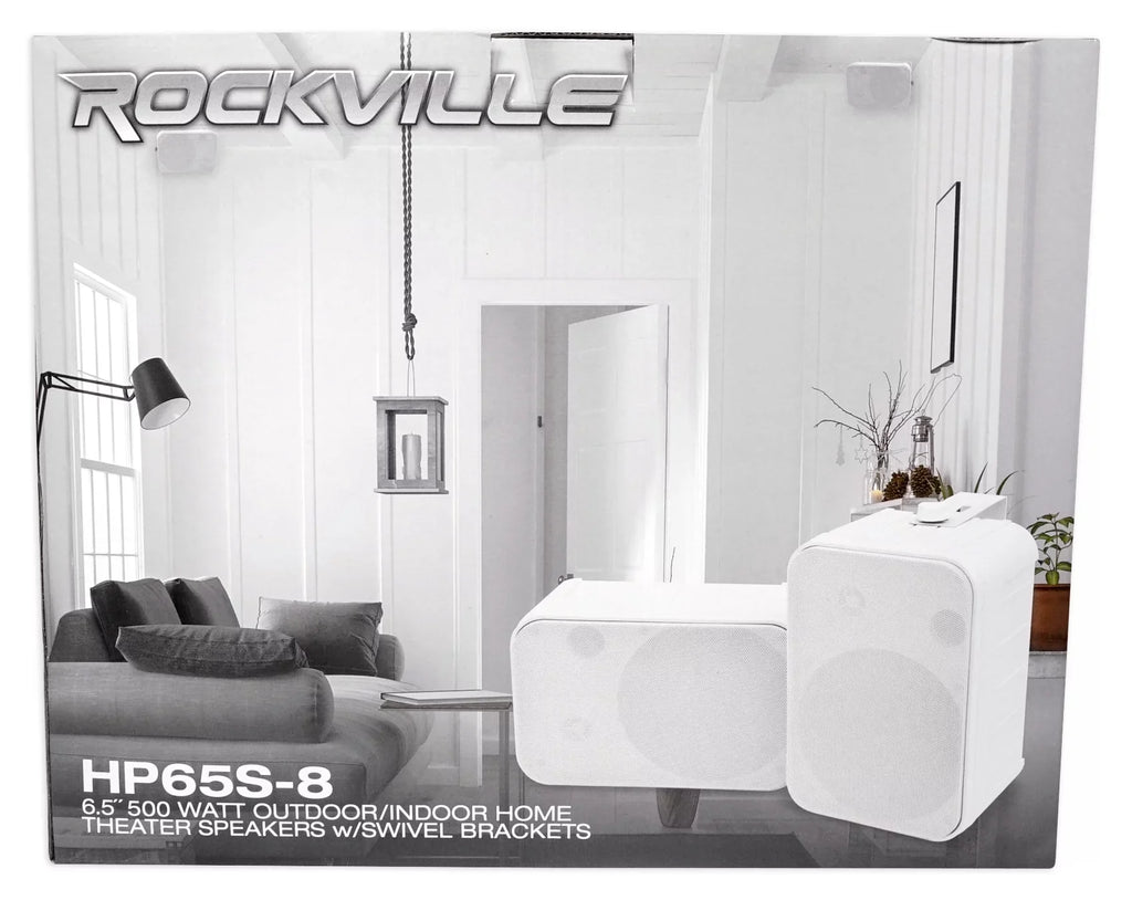 2) Rockville HP65S-8 6.5" Outdoor Patio Backyard Garden Speakers+Swivel Brackets