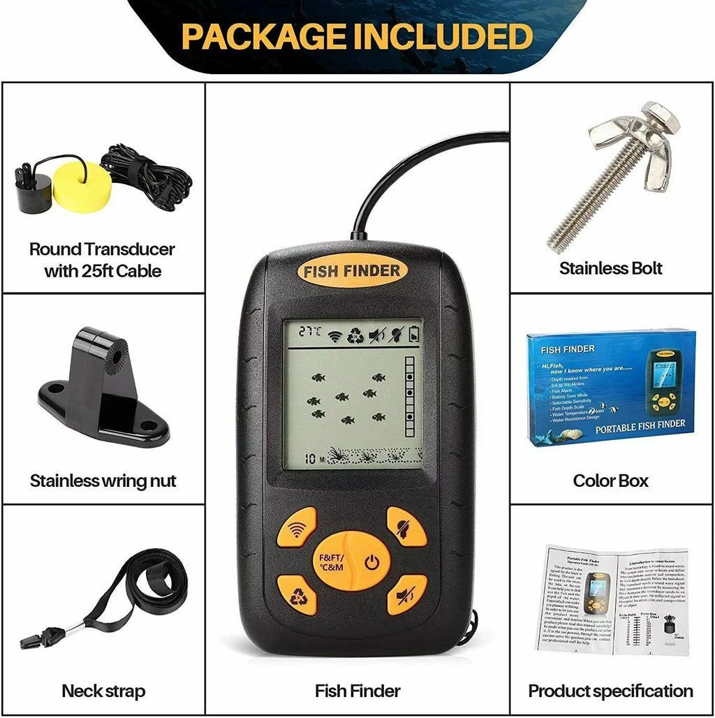 Jahy2Tech Portable Fish Finder Echo Sonar Alarm Sensor Transducer - Enhance Your Fishing Experience with Advanced Technology