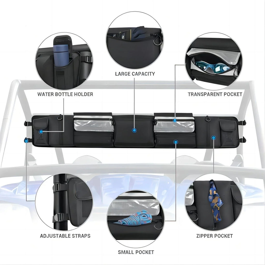 MICTUNING UTV Roll Cage Organizer, Cargo Rear Storage Bag Gear Tool Bag with Multiple Pockets Compatible