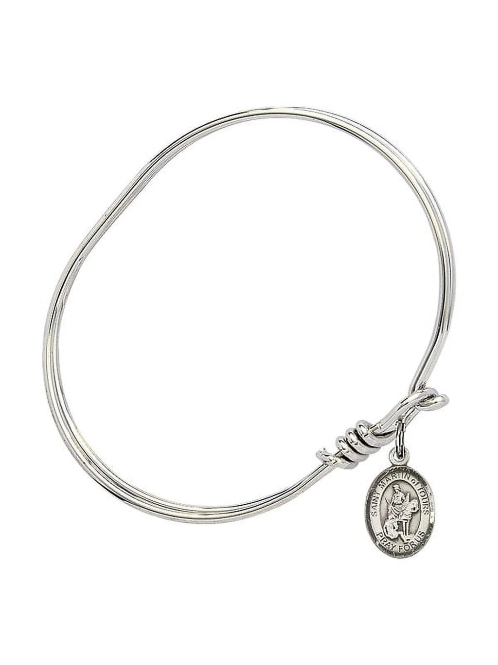 5 3/4 inch Oval Eye Hook Bangle Bracelet w/ St. Martin of Tours in Sterling Silver