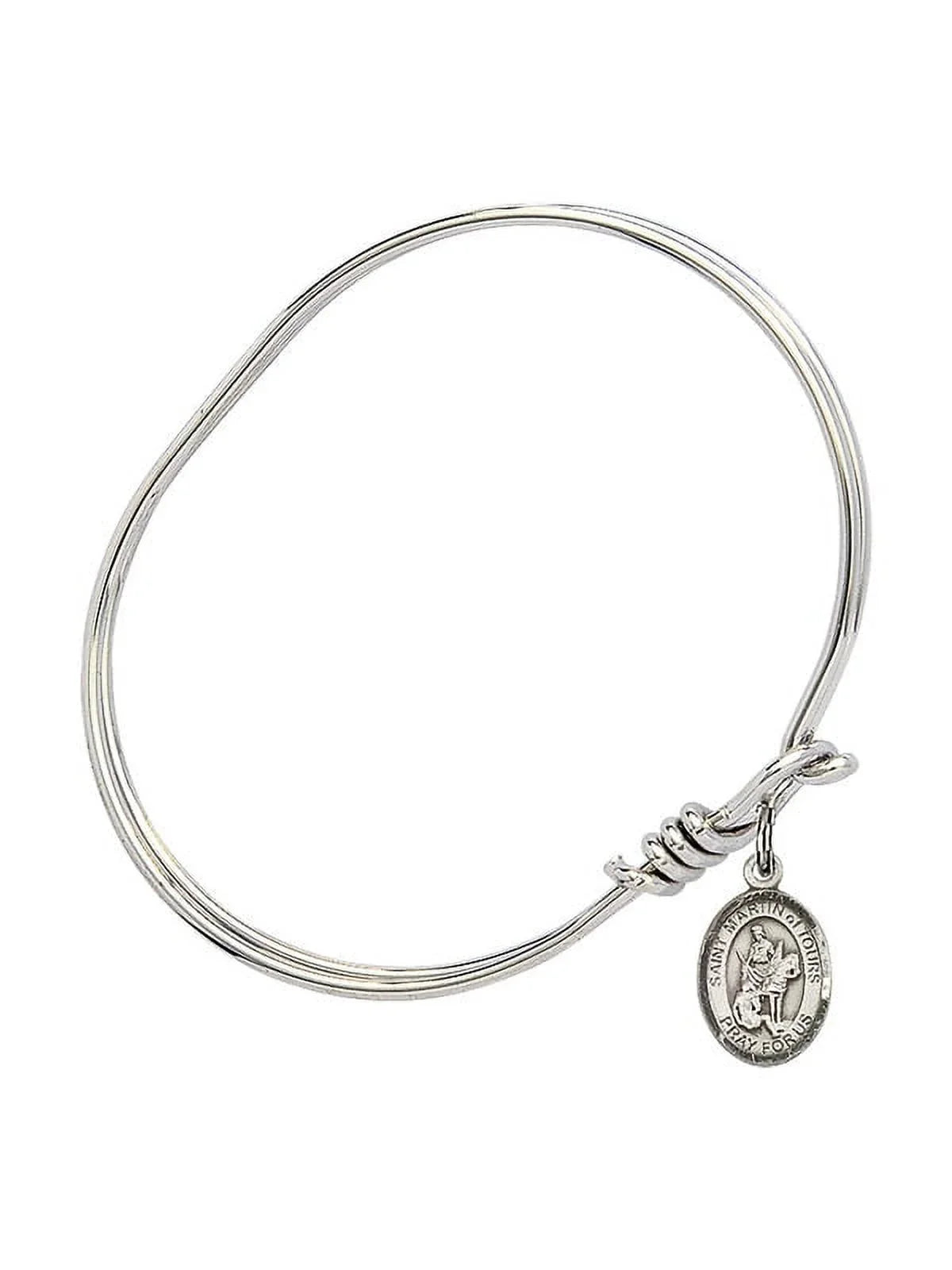 5 3/4 inch Oval Eye Hook Bangle Bracelet w/ St. Martin of Tours in Sterling Silver