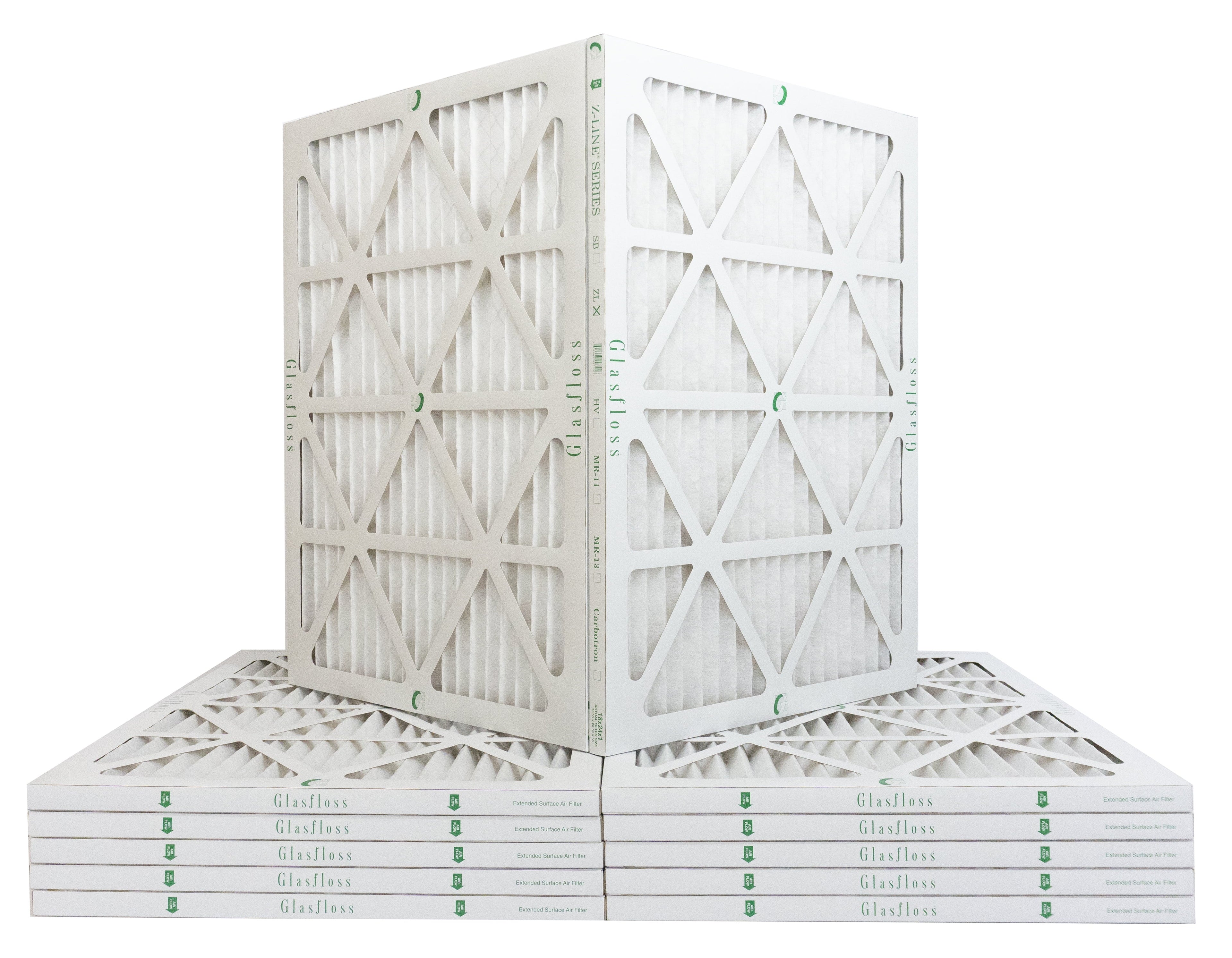 Glasfloss 16x20x1 - MERV 10 -Qty:12 - Furnace Air Filter - Made in USA (Actual Size: 15.5 x 19.5x7/8 inch)