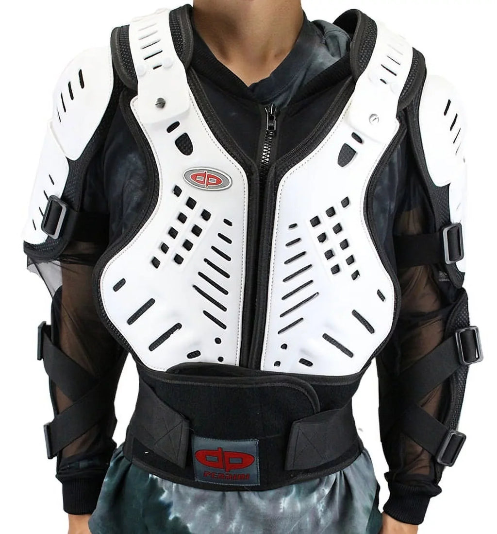 Perrini White CE Approved Full Body Armor Motorcycle Jacket Spine Protection - M
