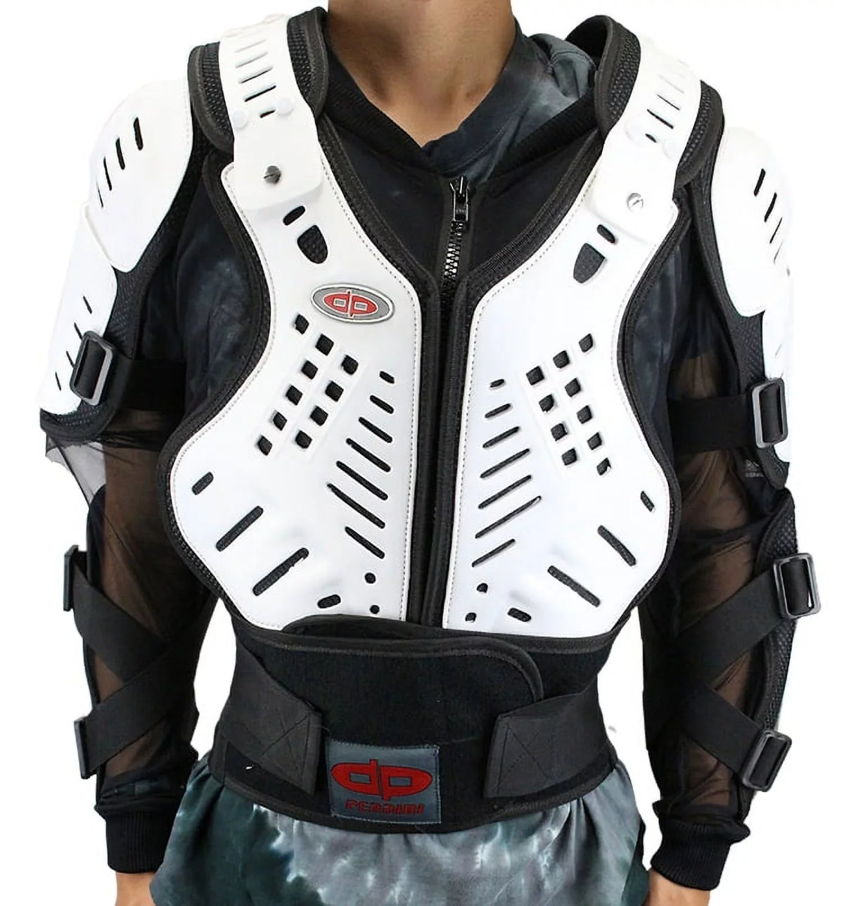 Perrini White CE Approved Full Body Armor Motorcycle Jacket Spine Protection - M