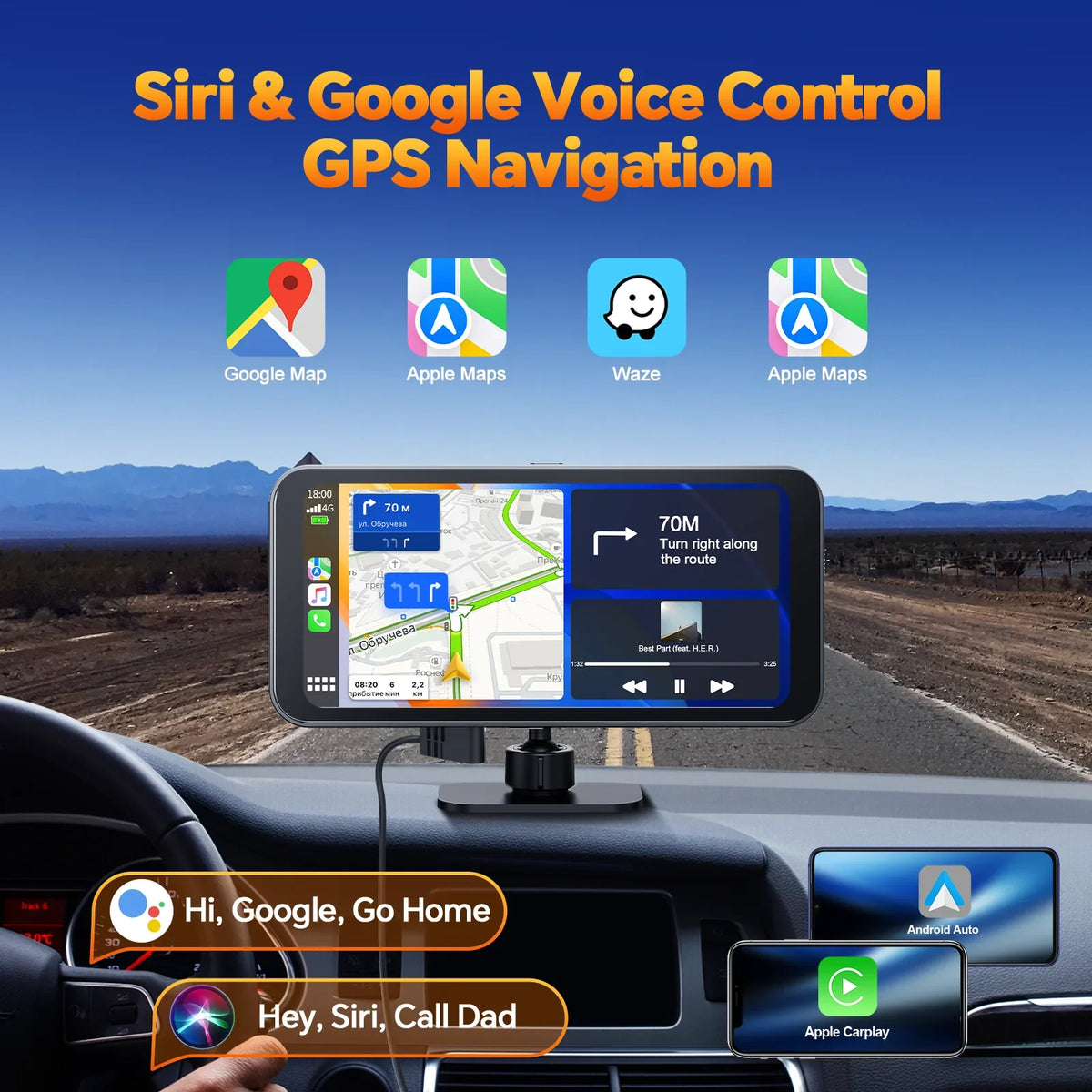 TOGUAR 6.25" Portable Apple Carplay Android Auto Screen with 4K Ultra HD Dash Cam, Wireless Car Play for GPS Navigation, Bluetooth Car Stereo, Backup Camera Park Assist, Mirror Link Car Radio Receiver