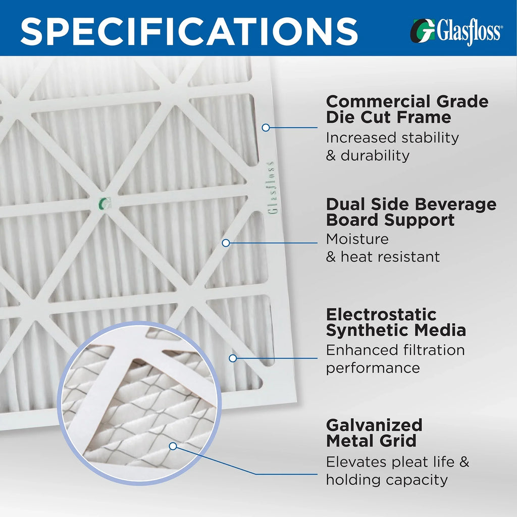 Glasfloss ZL 16x25x1 MERV 10 Pleated AC Furnace Air Filters. Box of 4. Exact Size: 15-1/2 x 24-1/2 x 7/8