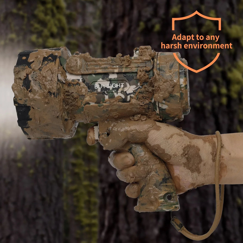 BUYSIGHT Rechargeable Spotlight Flashlight,120000 lumens Hand held Spotlight Waterproof Flashlight Hunting Lamp with red Filter (Camouflage Green)