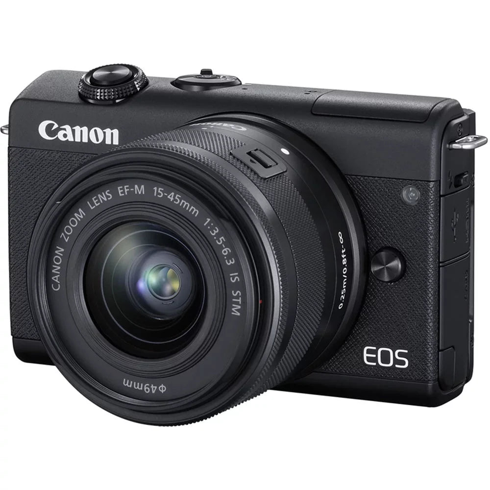 Repaired Canon EOS M200 Mirrorless Digital Camera with 15-45mm Lens (Black) (3699C009) + 64GB Memory Card + Case + Card Reader + Flex Tripod + Hand Strap + Cap Keeper + Memory Wallet + Cleaning Kit (Refurbished)