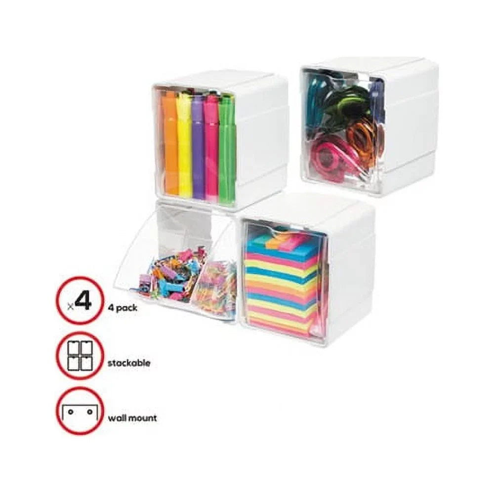 Tilt Bin Interlocking 4-Bin Organizer 4 5/8 x 4 7/8 x 5 1/2, White/Clear