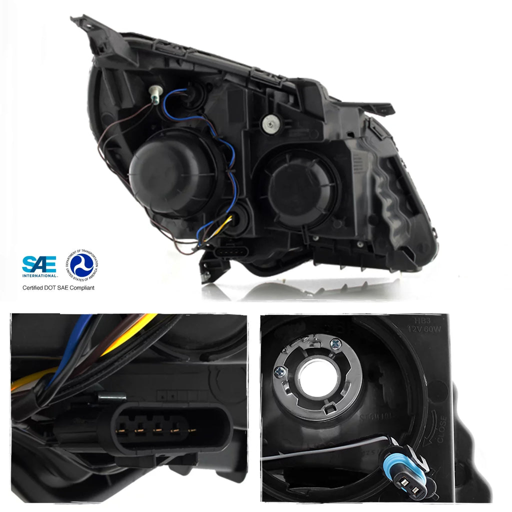 AKKON - For BLACK 2010 2011 2012 2013 2014 2015 Chevy Equinox Halogen Type Projector Headlight Headlamp Left & Right Set
