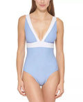DKNY HYDRANGEA Deep V-Neck One-Piece Swimsuit, US 18