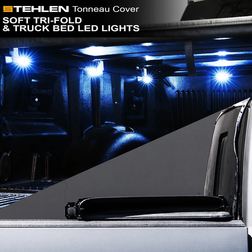 Stehlen 733469490432 Soft Tri-Fold Tonneau Cover with Truck Bed LED Lights For Ram 1500 2009-2018 / Classic 2019-2022 5.7 Feet ( 68.4" ) Short Bed
