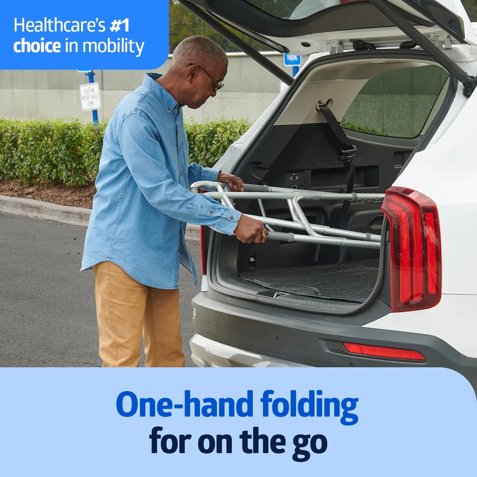 Medline Lightweight Folding Walker with 5” Wheels, Aluminum Frame Supports up to 300 lbs.
