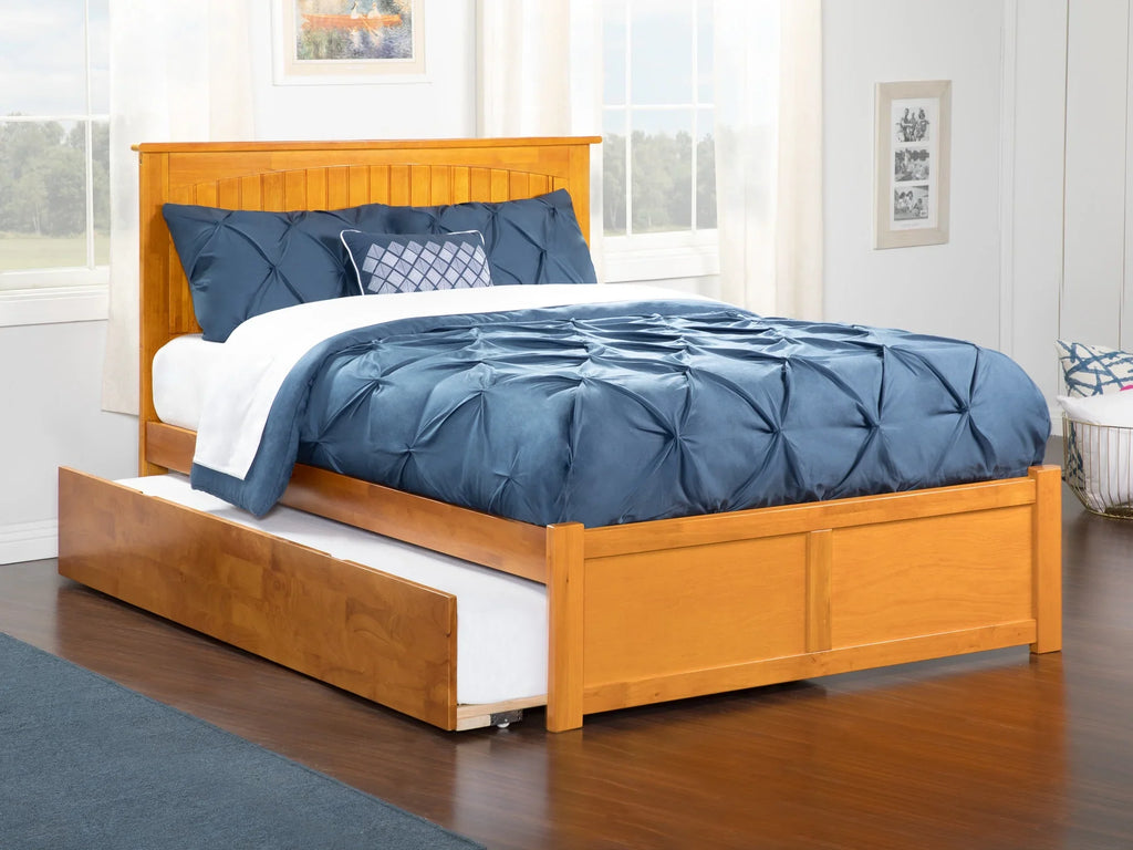 AFI Nantucket Full Size Platform Bed with Panel Footboard and Full Size Trundle in Caramel Latte