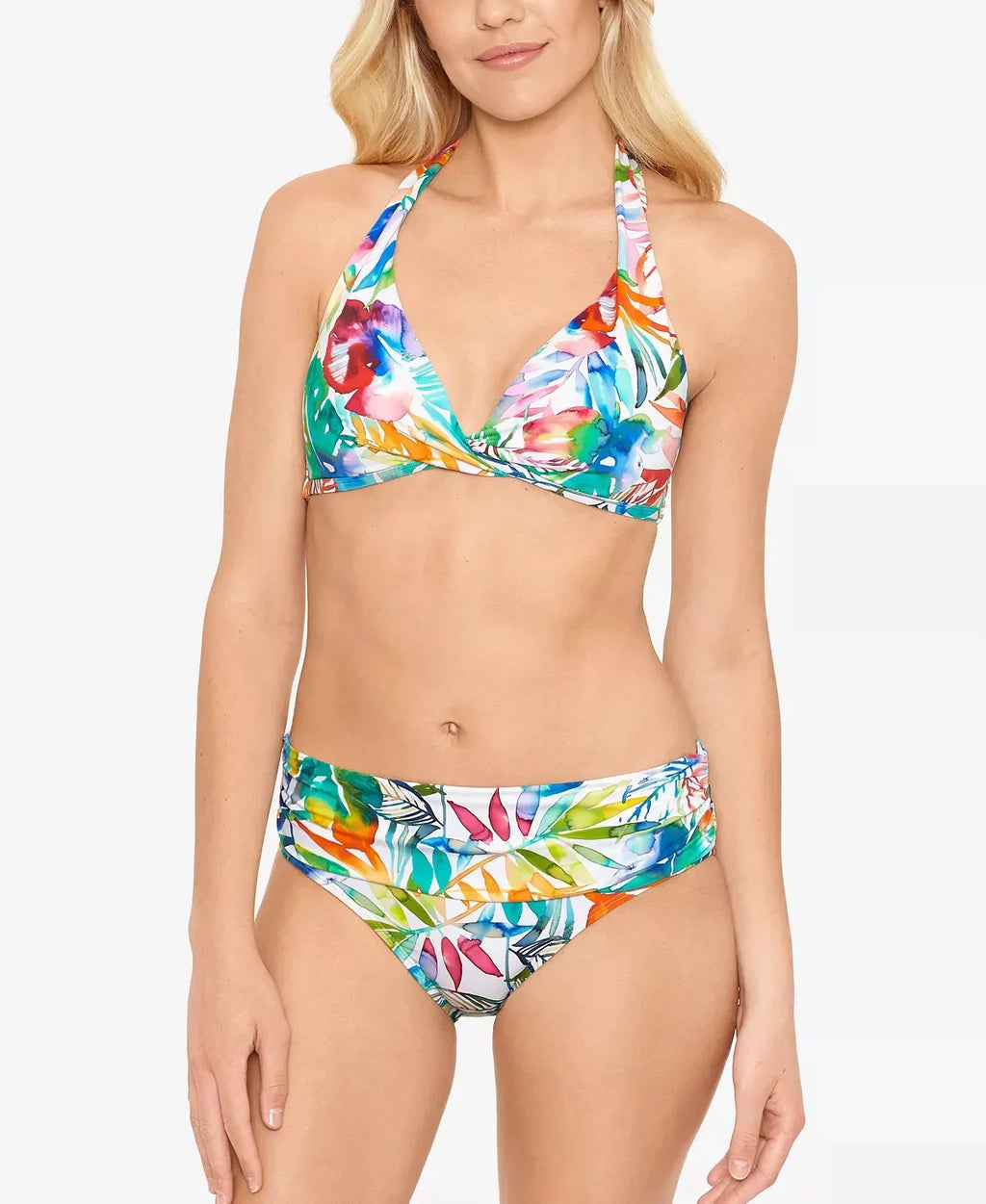 LAUREN RALPH LAUREN Tropical Caribbean Wide Banded Shirred Hipster Bottoms Multicolored 8
