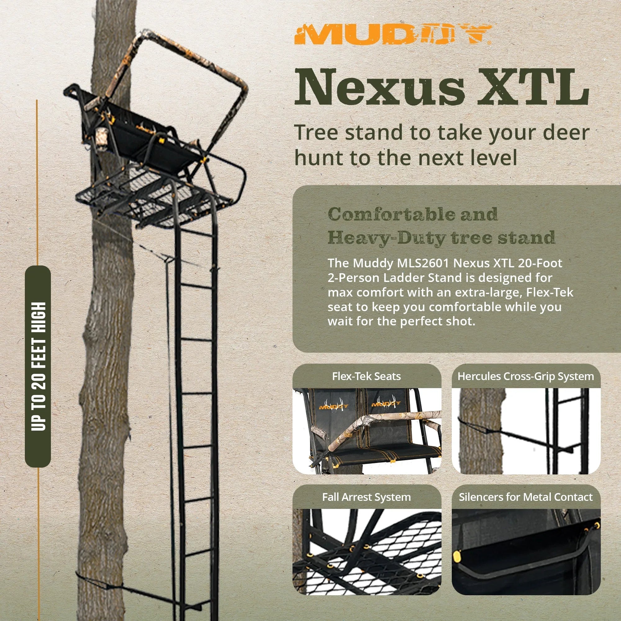 Muddy MLS2601 Nexus XTL 20 Ft Tall 2 Person Deer Hunting Ladder Tree Stand