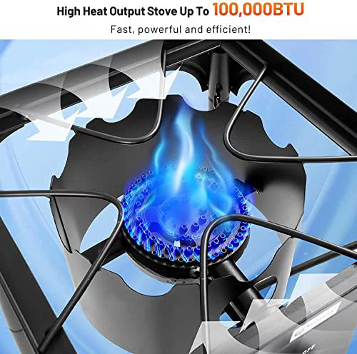 Moccha 100, 000 BTU Single Burner Outdoor Stove Propane Gas Cooker w/Detachable Legs, Portable Cast Iron Patio Cooking Burner Perfect for Camping, Patio, or RV