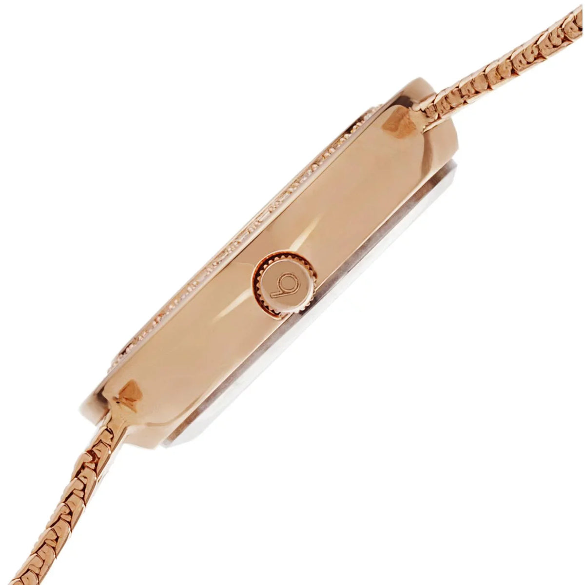 Women's BUR097RG Crystal Accented Rose Gold Swiss Quartz Watch with Pink Mother of Pearl Dial and Rose Gold Bracelet