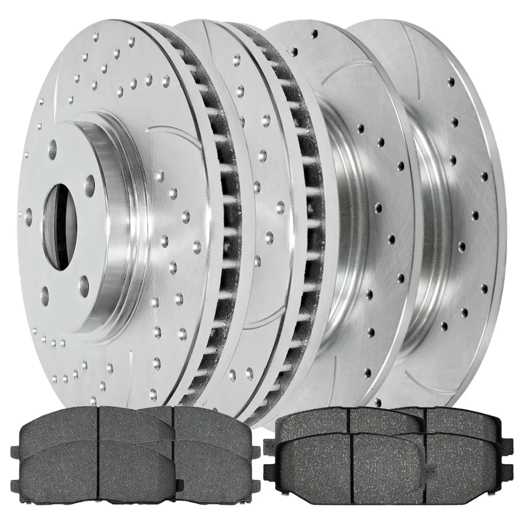 AutoShack Front and Rear Drilled Slotted Brake Rotors Silver and Ceramic Pads Kit Replacement for VW Routan 2012-2020 Dodge Grand Caravan Journey 2012-2016 Chrysler Town & Country 2013-2015 Ram C/V V6